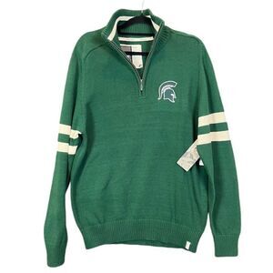 NWT Bruzer Michigan State Spartans Pullover 1/4 Zip Sweater Green White Size Med